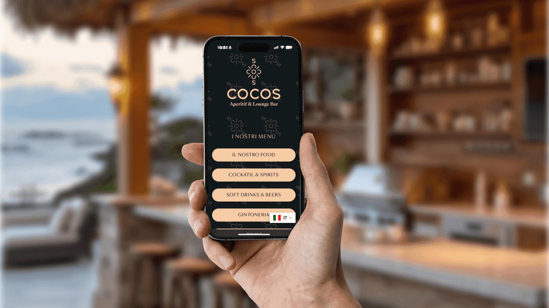 Schermata del menù digitale Share Me su smartphone — navigazione a categorie con foto dei piatti e prezzi